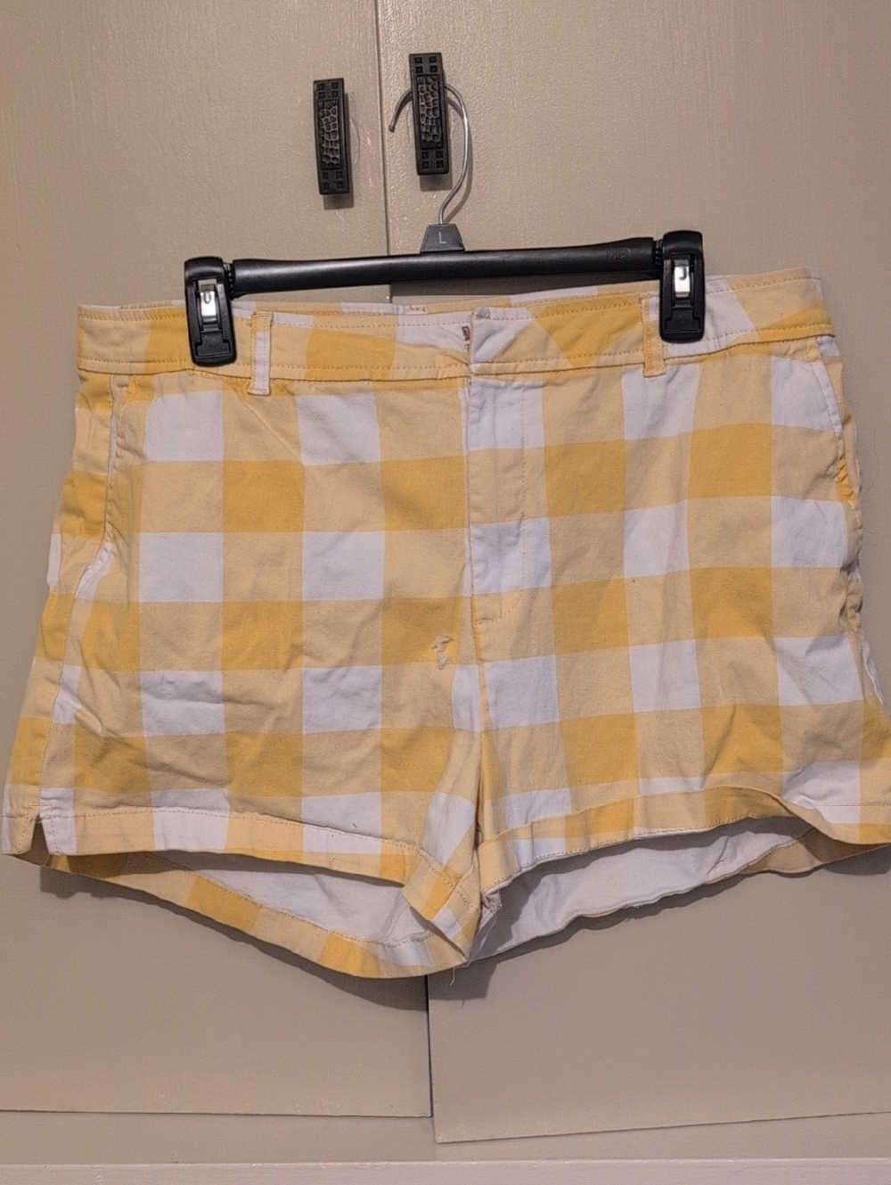 New York & Company Yellow and White Gingham Bermuda Shorts